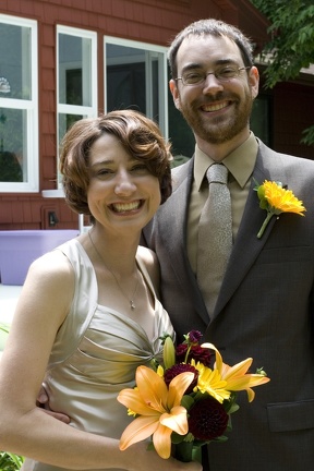 Bride and Groom with Flowers
