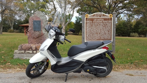 Historic Lecompton.  With a scooter.