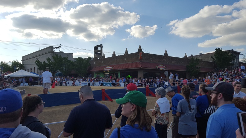 Lawrence hosting Shot Put on a downtown street as part of Kansas Relays. The event only lasts an hour or two and then the rest of the evening there are bands and families hanging out on the big mound o' dirt. 2016-04-22 18.02.48.jpg