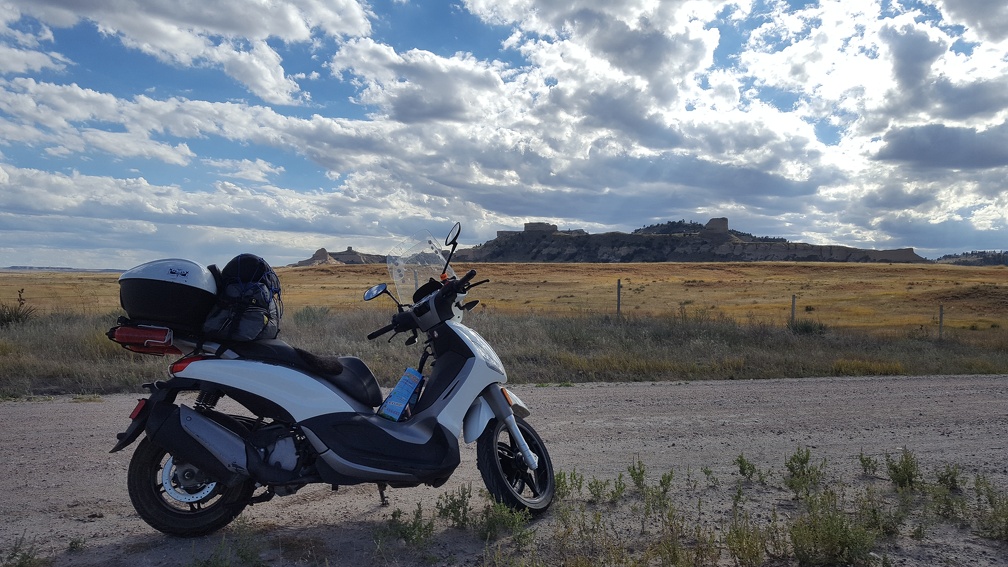 Scooter admiring the cliffs of Nebraska