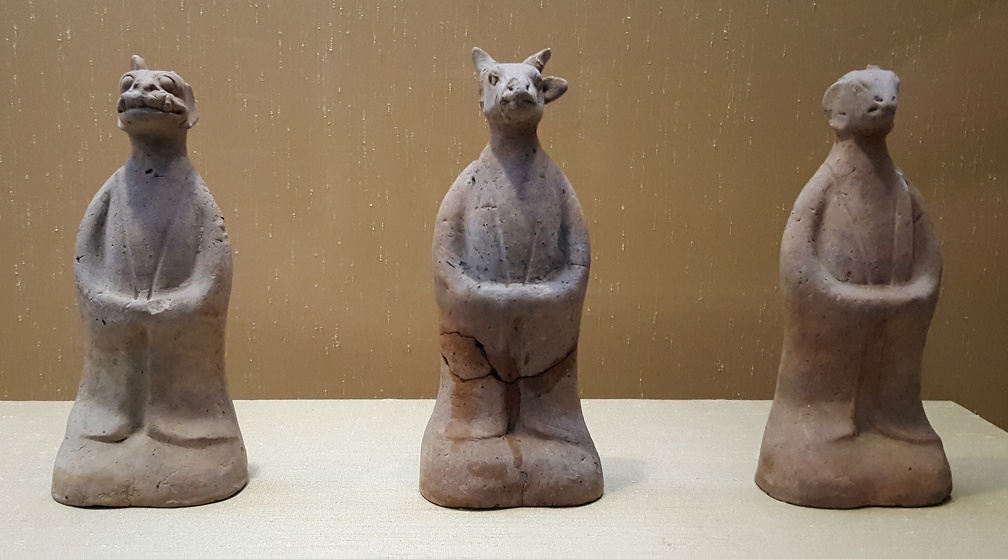 Pottery animal-shaped figures (tiger, ram, rat)
