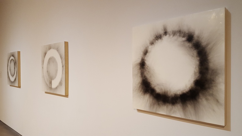 by Bryan David Griffith, 2016 (petroleum smoke accumulated in encaustic beeswax on wood panels). Titles are left-to-right. 2017-07-23 13.56.49.jpg