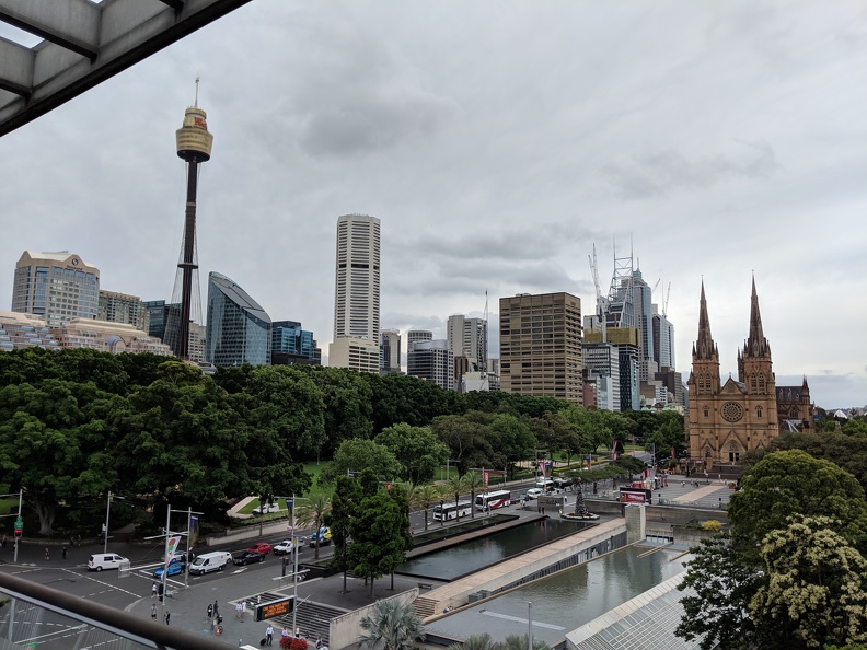 St Mary's Cathedral and Sydney from the Australian Museum